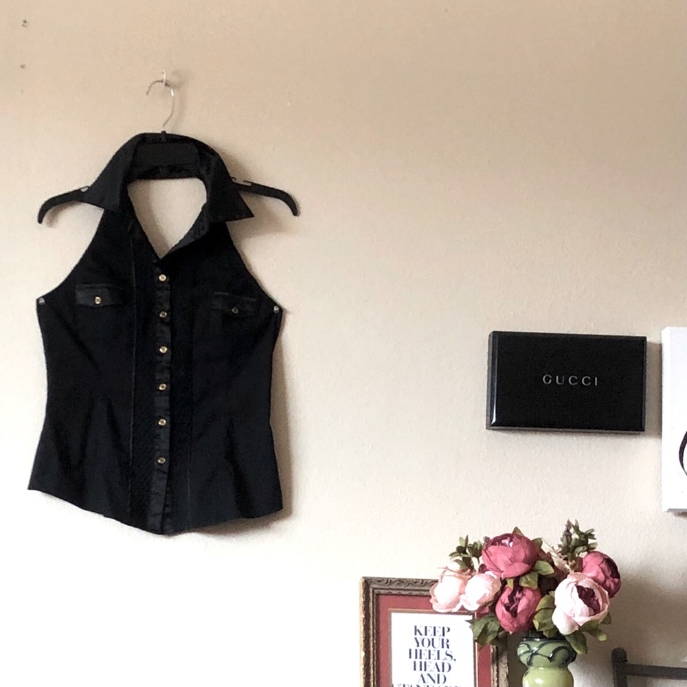 Mustard Seed Tuxedo styled Black button up tank